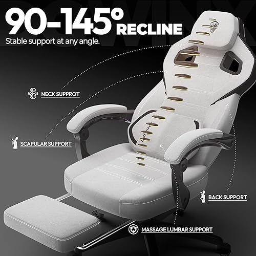 Miniatura 8 de Dowinx Silla de juegos de tela con reposapiés, silla de jugador grande y alta con soporte lumbar, silla de computadora con respaldo ancho para