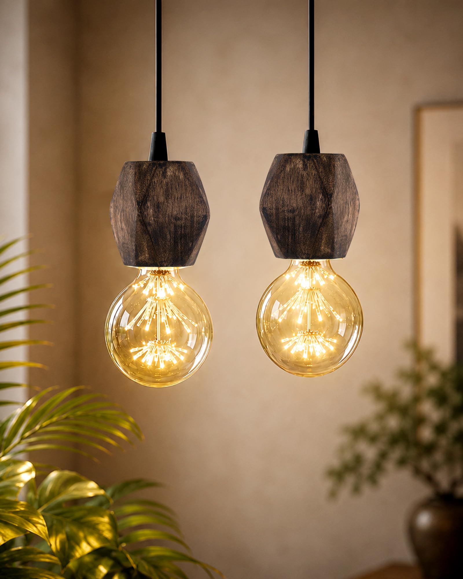 Homesake®Wooden Walnut Finish Hanging Holder Lamp, Hexagon, Set of 2-image-33