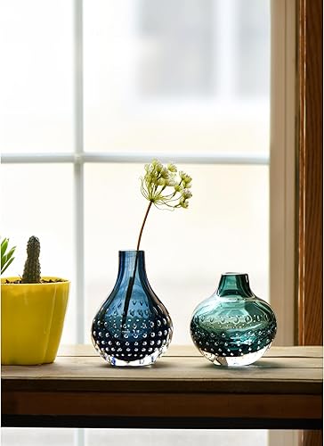 Miniatura 4 de CONVIVA Florero de cristal verde, difusor de arte de flores para idea de junco, moderno, hecho a mano, pequeño, de mesa, arreglo de decoración de