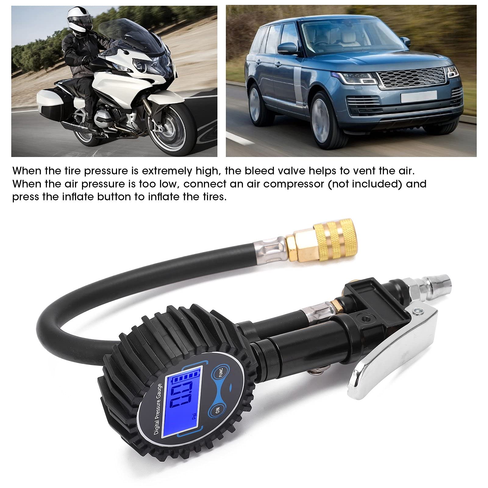 Manomètre Numérique LCD pour Pneus, Surveillance du Gonfleur, 100 PSI, Mandrin D'air et Accessoires de Compresseur, Connexion Rapide, Accessoires de Camion et de Voiture