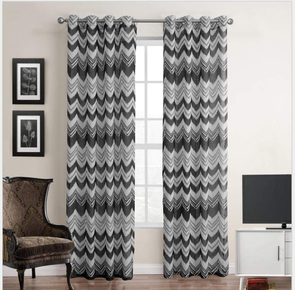 Curtain gauze finished fine cross hemp geometric printing thin window gauze living room bedroom gauze-140 * 240cm