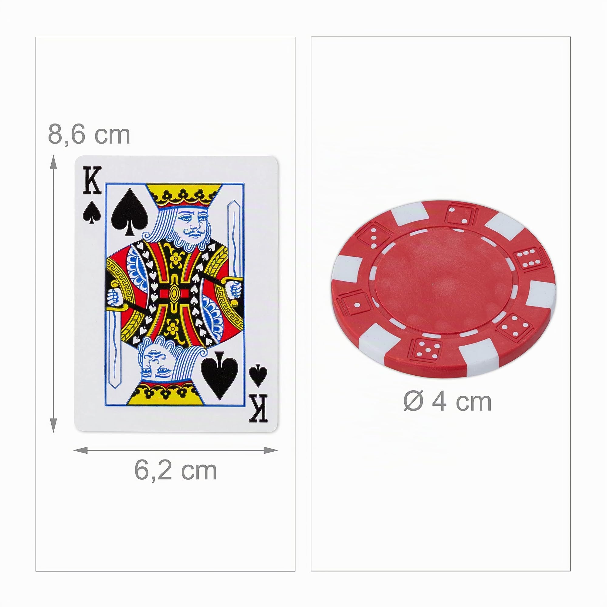 Relaxdays Coffre de Poker, 100 jetons sans Valeur, 2 Jeux Cartes, 5 dés, Bouton Croupier, verrouillable, argenté
