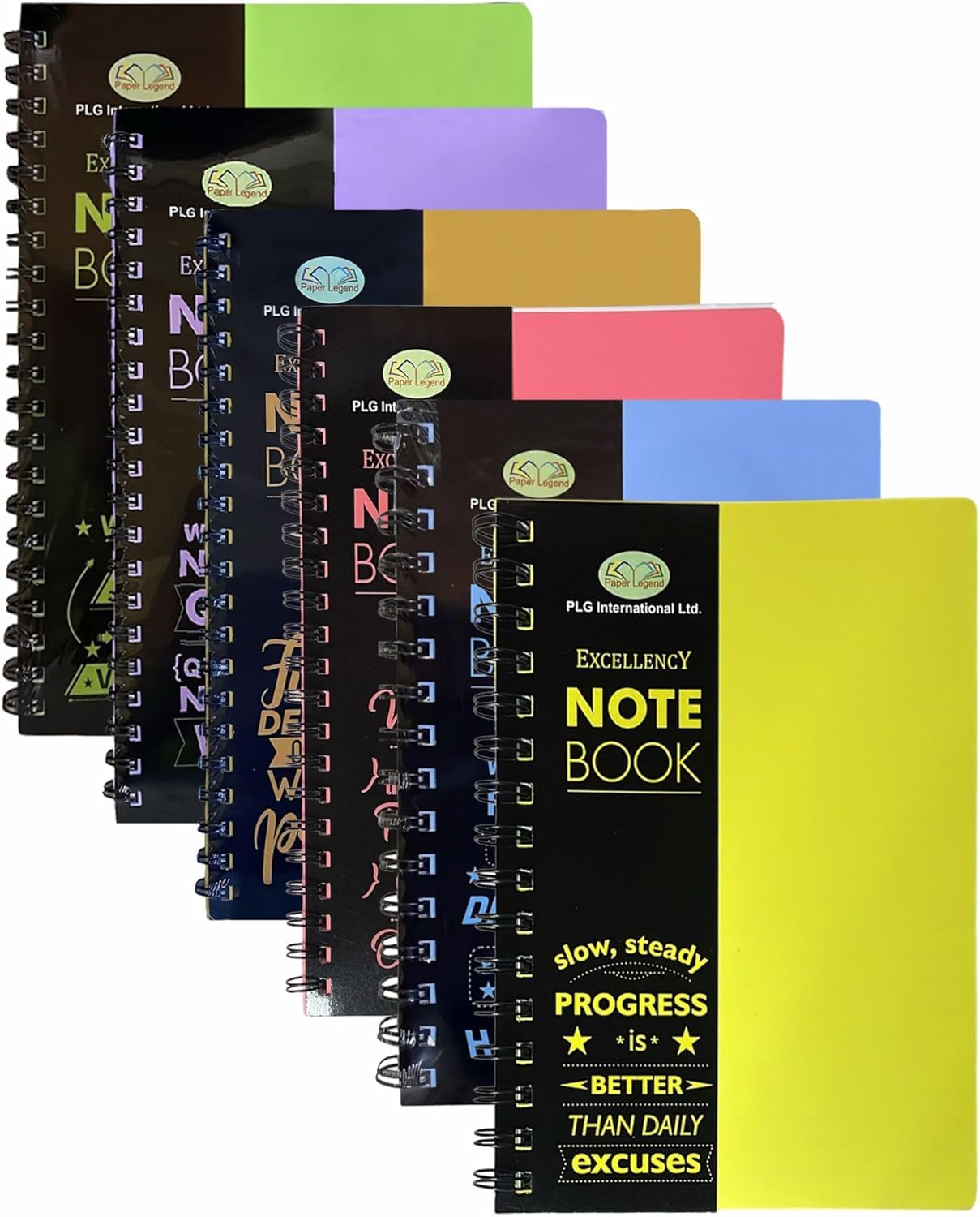 A4 Lined Notebooks Set of 6 – Twin Wire Spiral Bound Writing Pads with Durable Poly Cover 140 Ruled Sheet (68 GSM) Lightweight Exercise Books for School University Office & Travel (Assorted Pack, A4)