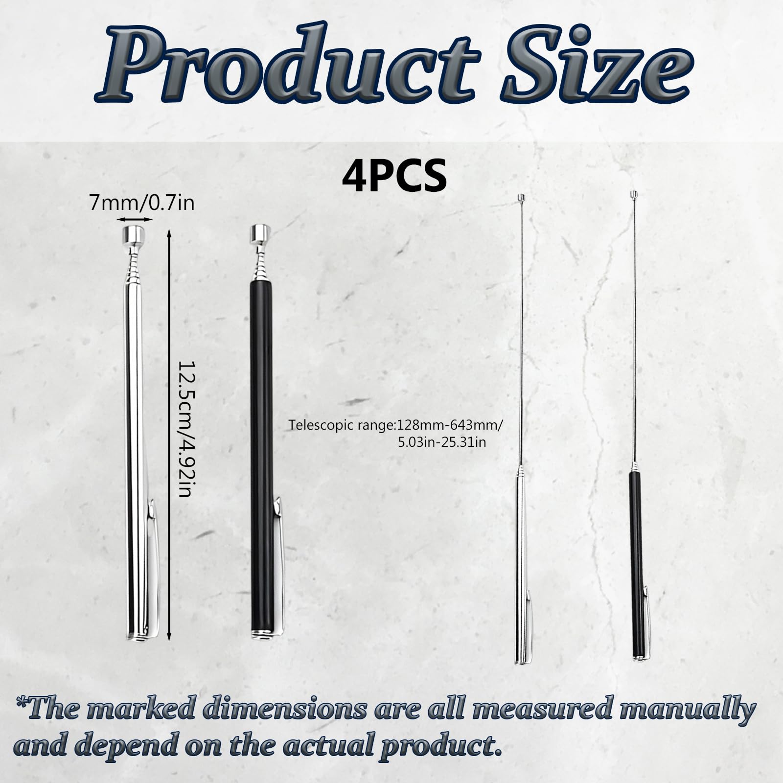 4PCS Telescopic Magnetic Pickup Tool, Extendable Magnetic Pickup Tool, Magnet Pen, Telescopic Baton, 125 x 7mm Magnetic Stick - Image 2