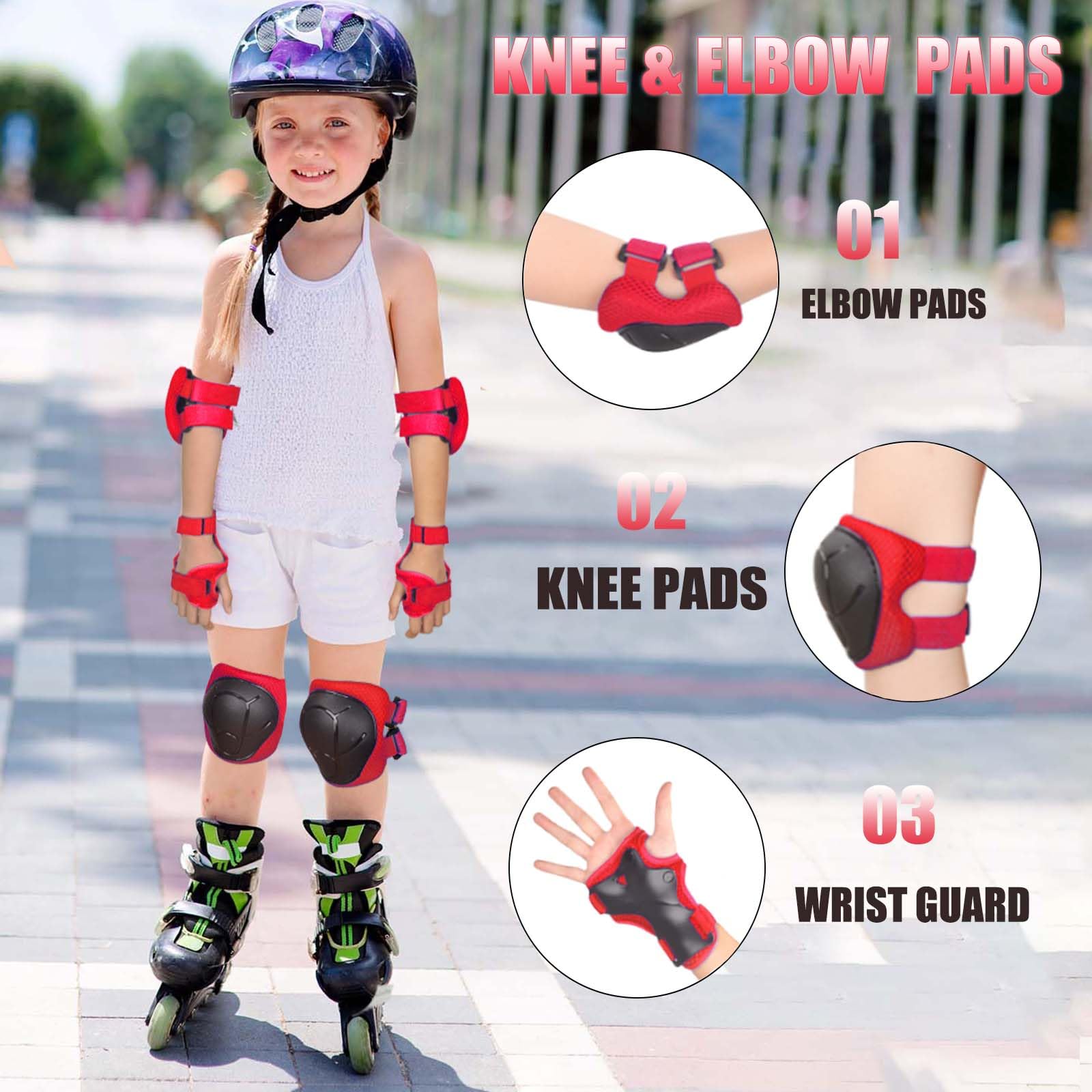 Rodilleras para niños y jóvenes de 3 a 14 años, 6 en 1, equipo de protección para niños, rodilleras ajustables, coderas, para patinaje, ciclismo, patinaje, patinaje, patines