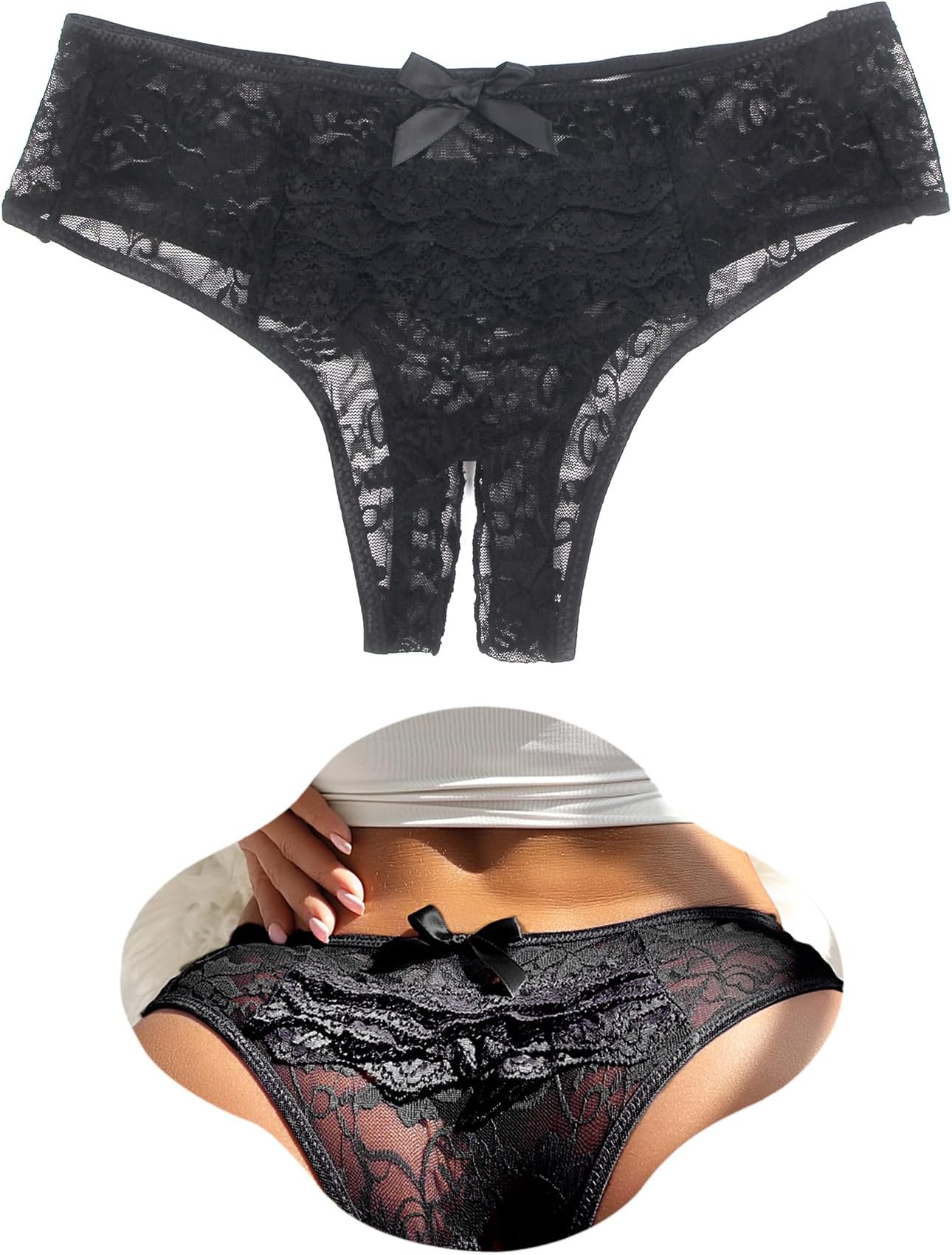 Women's Lace French Knickers Plus Size Sexy Panties Cheeky Bikini Briefs Ladies Stretchy Hipster Underwear Sheer Mesh Ruffled Thongs Panty UK 10-22