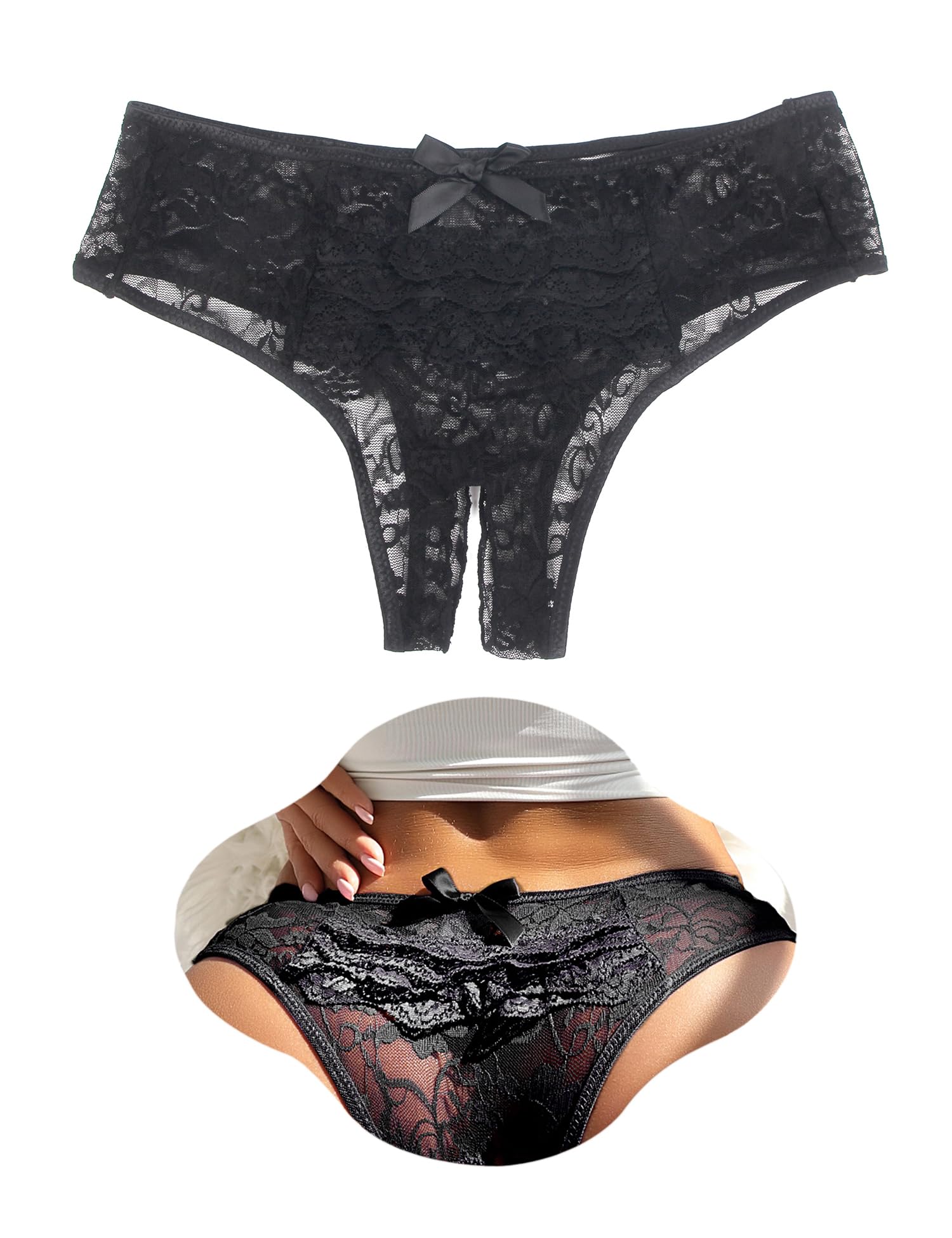 Women's Lace French Knickers Plus Size Sexy Panties Cheeky Bikini Briefs Ladies Stretchy Hipster Underwear Sheer Mesh Ruffled Thongs Panty UK 10-22