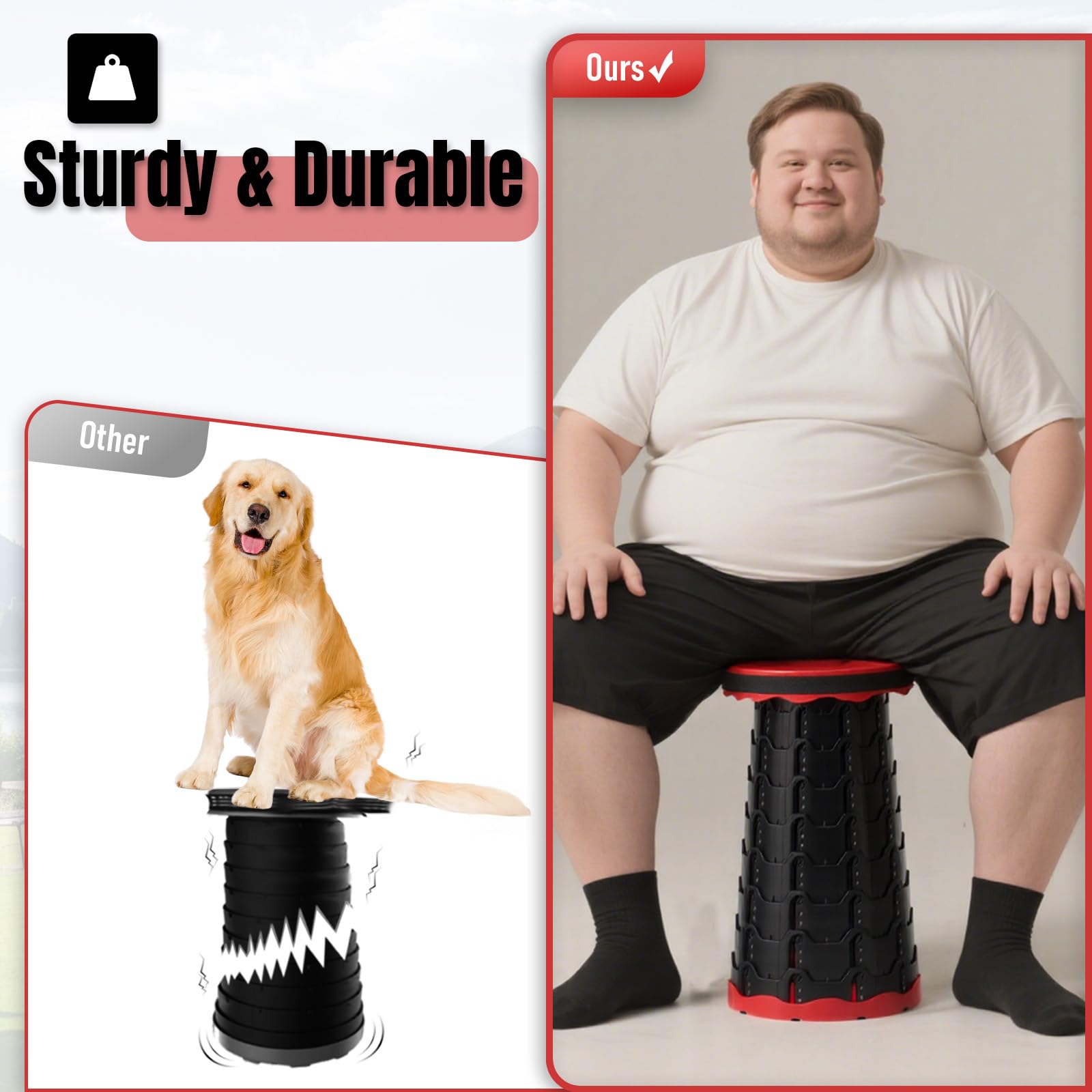 Doseno Juego de 2 taburetes plegables mejorados, taburetes plegables portátiles retráctiles para pesca, excursiones de senderismo, barbacoas, fiestas, actividades al aire libre (rojo)