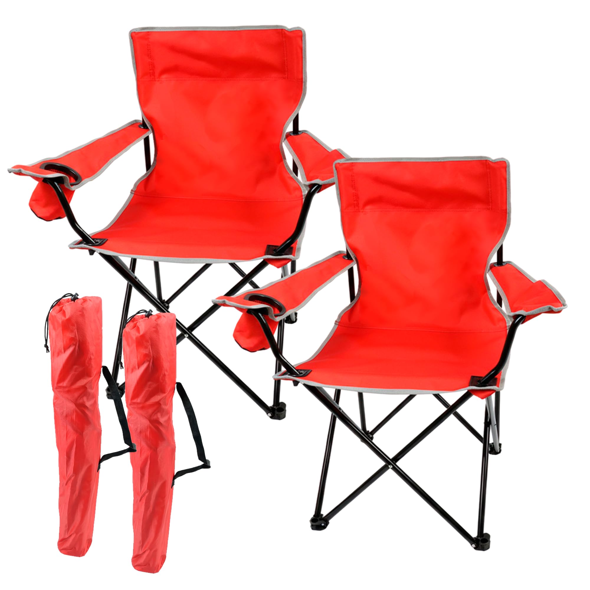 Nordiq - Silla de Camping Plegable Pack 2 - con Respaldo Transpirable para Playa y Exterior con Portavasos y Bolsa de Transporte - 65x90x110cm - Acero - Peso Máximo Soportado 110 kg Rojo