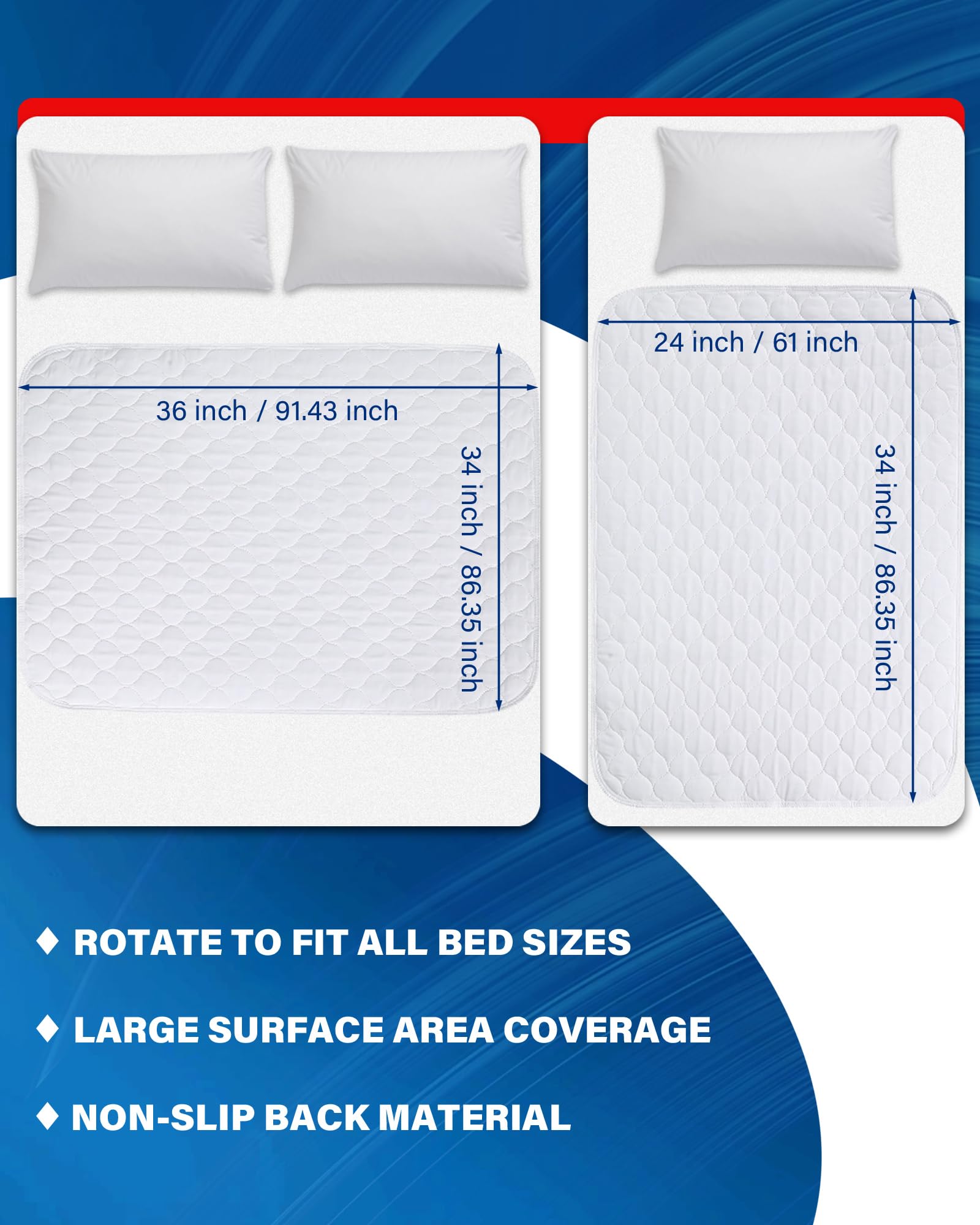 Sábana Protectora de Almohadilla para incontinencia de Cama - Sábana para mojar la Cama Lavable a Prueba de Agua Absorbente Soaker Underpad Sofá Cama Individual Doble (86 * 92 cm (3 Piezas))