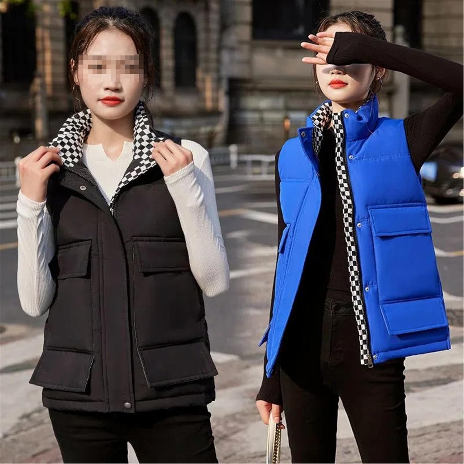 [ZouoYYii] ダウンコットンベスト女性ショートジャケット秋冬女性チョッキスタンドカラーノースリーブパッド入りオールマッチトッ