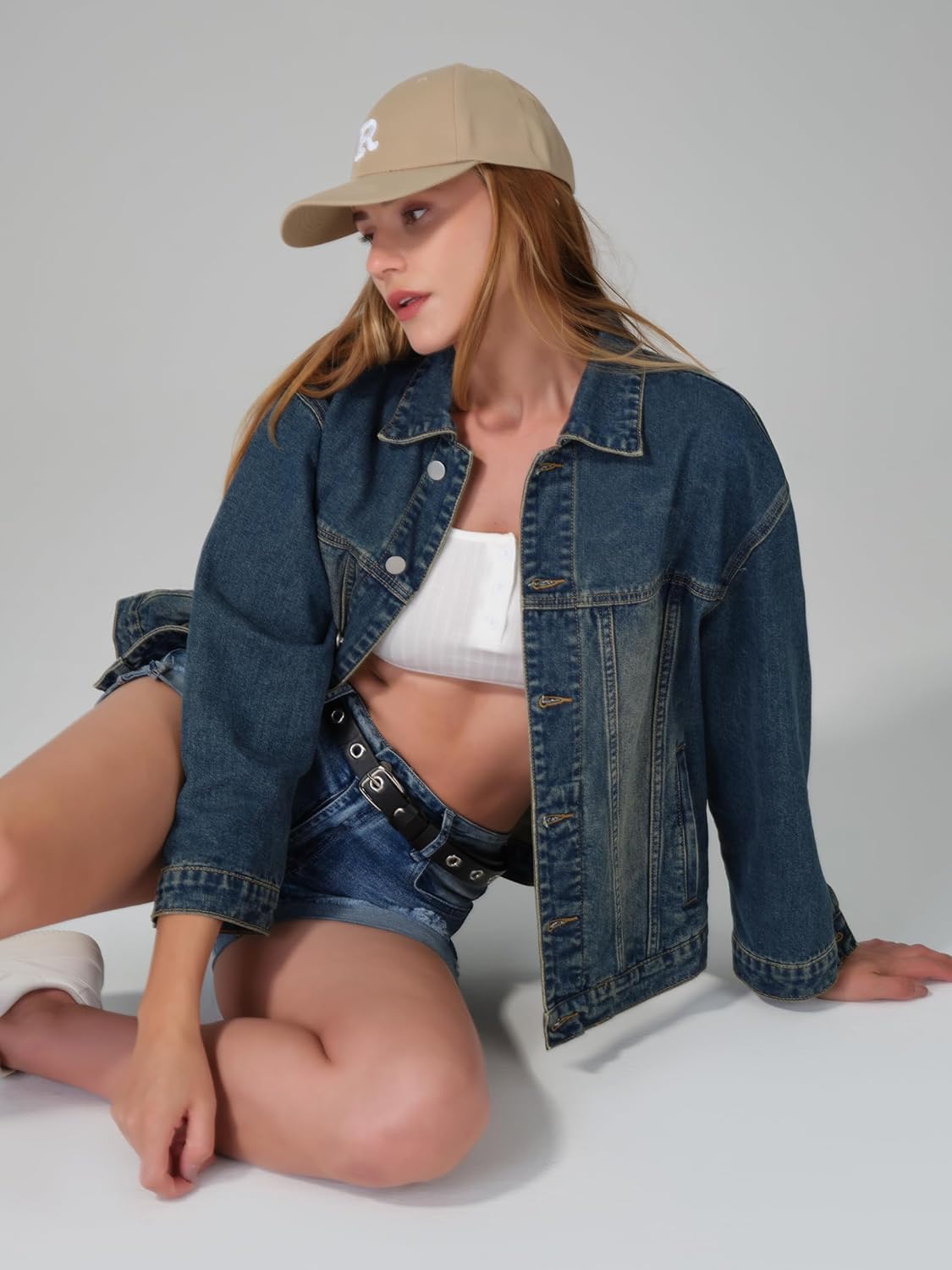 roswear Women’s Denim Jackets Oversized Button Long Sleeve Washed Jean Trucker Jacket with Pockets - Image 8