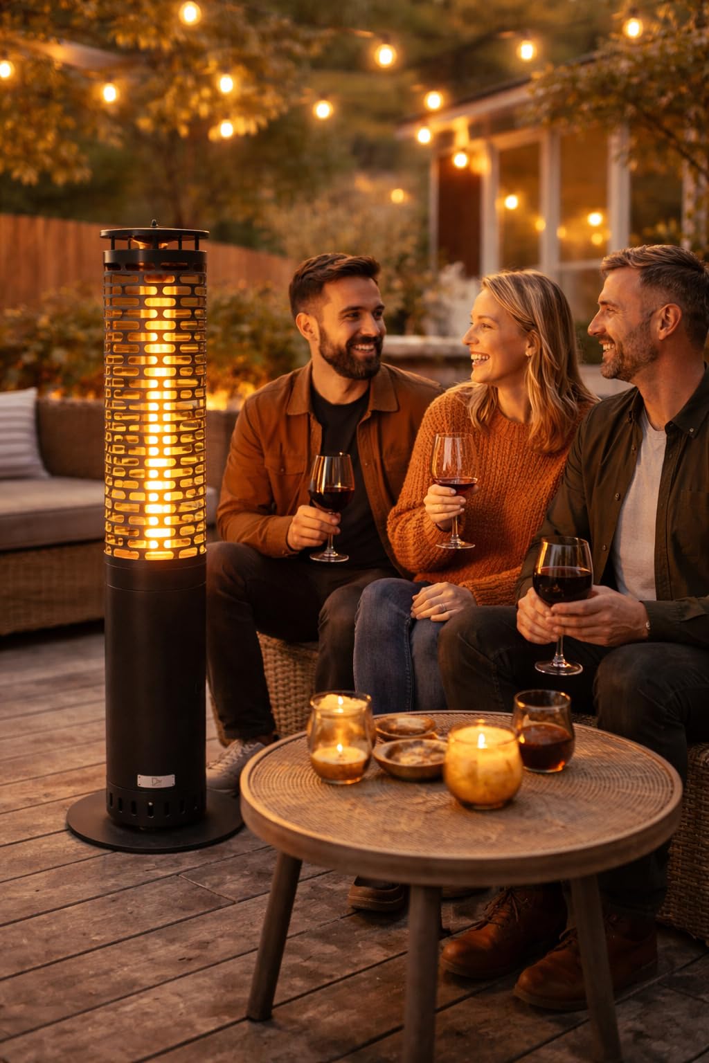 DREXON - Cheminée de Terrasse à Pellets 6,86 kW PATIO HEAT – Brasero pour exterieur et Jardin – Autonomie 2h – Structure Acier & Verre – IPX4 – 26 x 26 x 95 cm