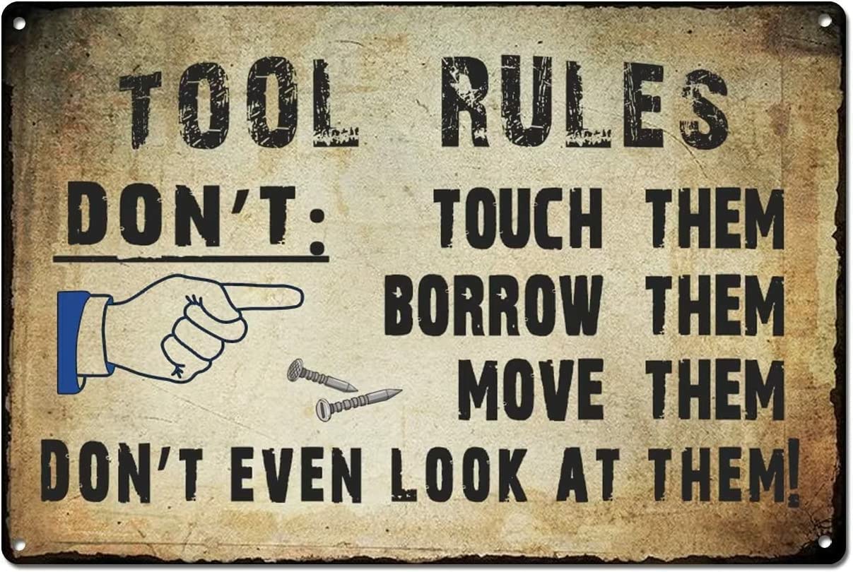 Garage Tool Rules Vintage Style Art Print Tin Sign Vintage Tin Sign Poster Board Man Cave Shabby Chic Housewarming Gift 5.5x8inch