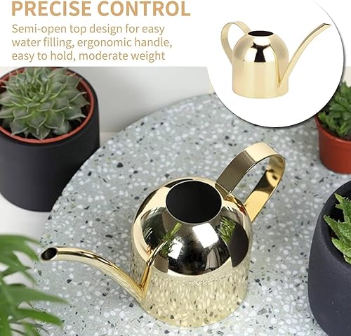 Miniatura 4 de Regadera para plantas de interior, regadera pequeña de 17 onzas de acero inoxidable con boquilla larga para plantas de interior y exterior (dorado)