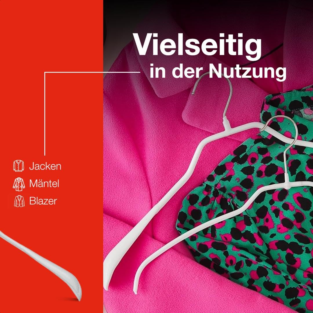MAWA Kleiderbügel, Set mit 10 körpergeformten Metallkleiderbügeln, ideal für Mäntel, Jacken, Blazer und Anzüge, 360° drehbarer Haken, Antirutschbeschichtung, 38 cm, Weiß