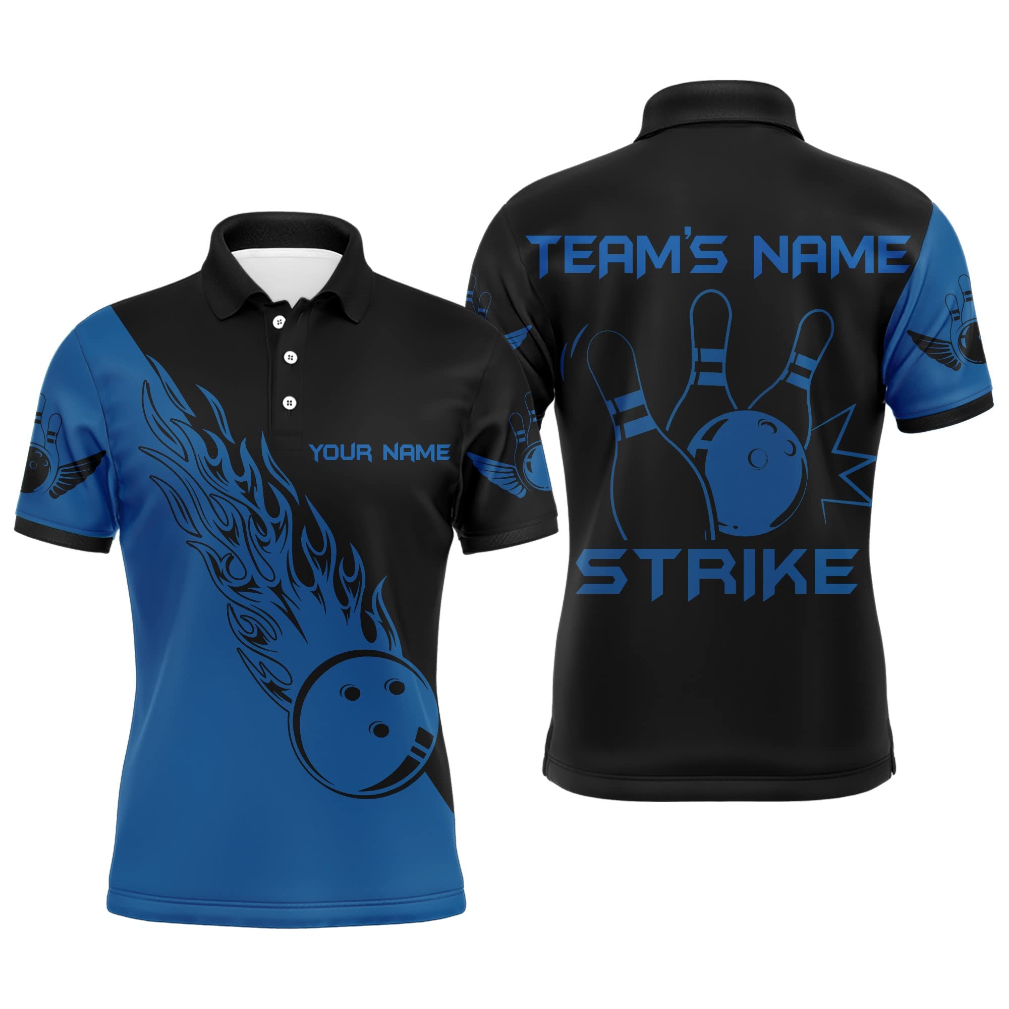 PIONAMZIOZ Custom Bowling Shirts for Men and Women Strike Bowling Team Jersey Bowling Polo & Quarter-Zip Shirt BDT34 (Blue)