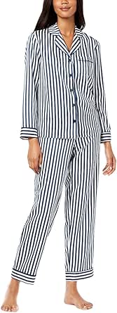 Alfani Satin Notch Collar Pajama Set Candy Cane Size Medium at Amazon
