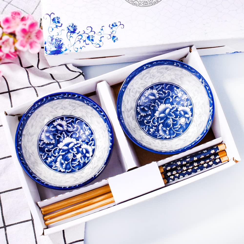 Amazon.com | Ceramic Rice Bowls and Chopsticks Set of 2, Chinese