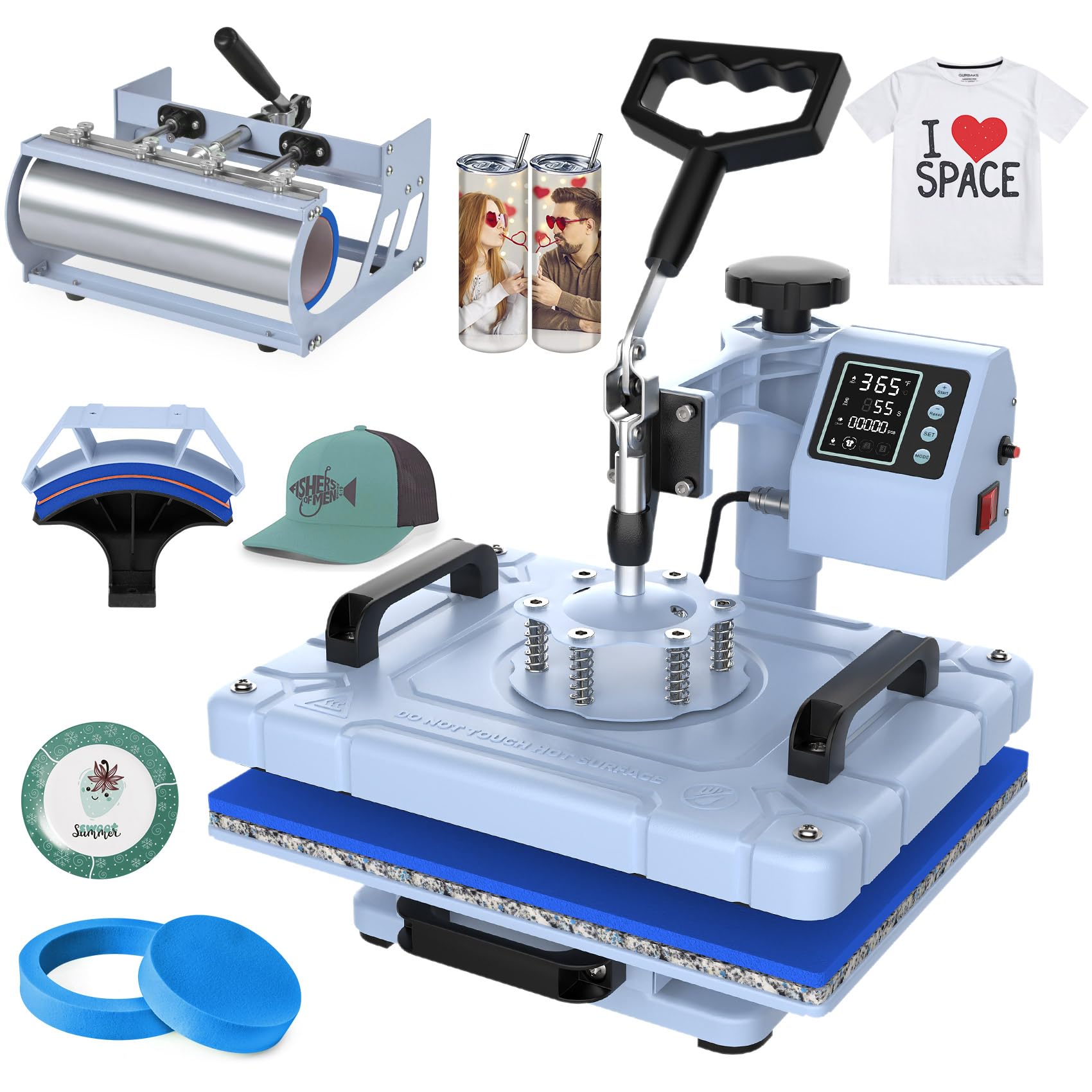 Slendor Pressa di calore 5 in 1, 30,5 x 38,1 cm, pressa a sublimazione a 360° per trasferimento di calore digitale con pressa per bicchiere da 325 ml, combinazione multifunzione per cappello e tazza