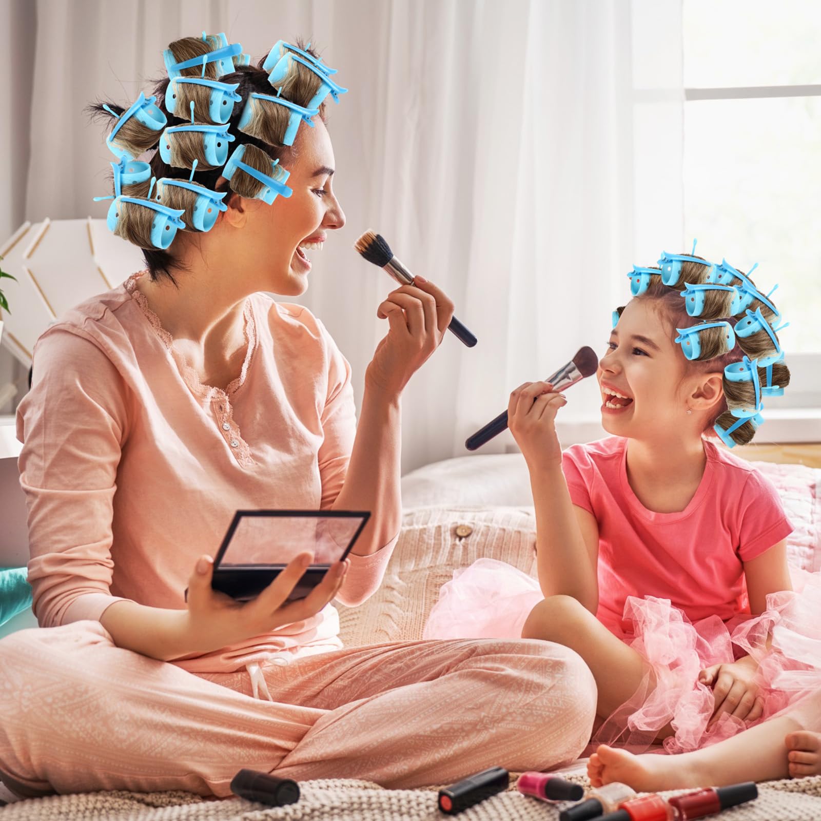 WILLBOND El juego de 141 rodillos para el cabello incluye 60 rodillos de plástico para el pelo (azul, 6 tamaños)