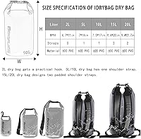 Vista 3 de IDRYBAG Bolsa seca flotante impermeable para mujeres y hombres, bolsa seca ligera impermeable 2L5L10L15L20L, bolsas secas impermeables para kayak