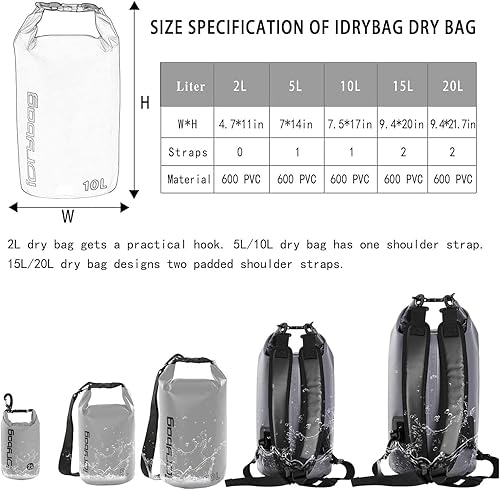 Miniatura 3 de IDRYBAG Bolsa seca para kayak impermeable 2L5L10L15L20L, pequeña bolsa impermeable para navegación