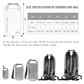 IDRYBAG Dry Bag for Kayaking Waterproof 2L/5L/10L/15L/20L, Small Dry Sack Waterproof Bag for Boating