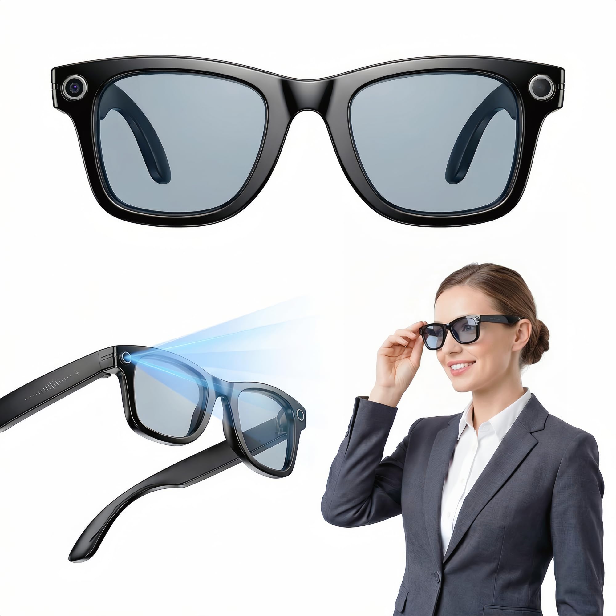 Occhiali intelligenti AI aggiornati 2026 con fotocamera HD, riconoscimento fotografico Al, fotografia, video, registrazione, chiamate Bluetooth, riproduzione di musica, impermeabile IP65