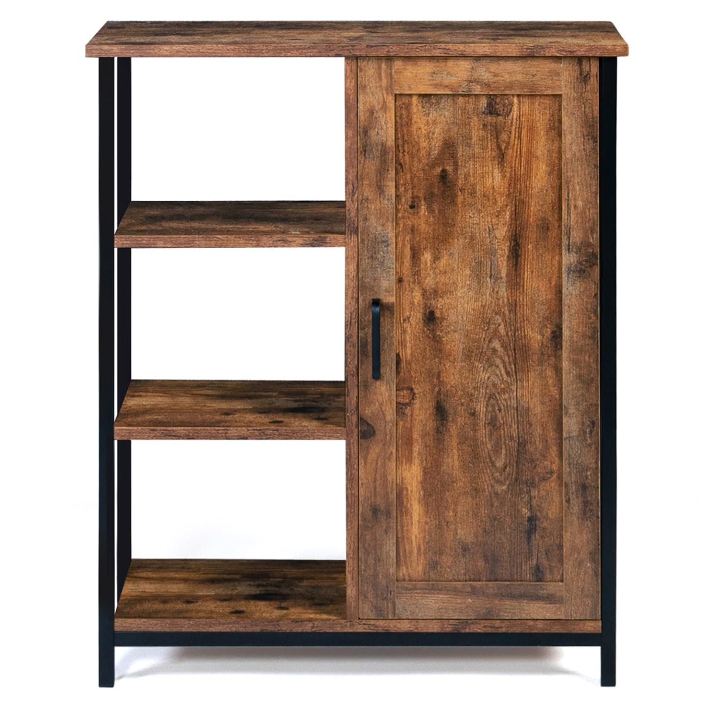 IDMarket - Aparador auxiliar con 3 estantes y armario de 70 cm Dayton efecto envejecido, diseño industrial