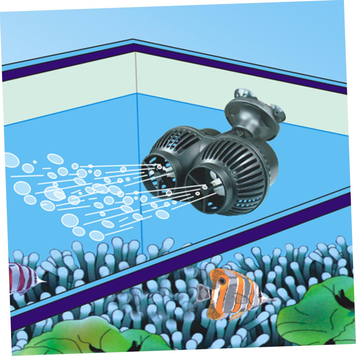 POPETPOP Aquarium H Vibration Pump for Freshwater Saltwater Fish Tanks Dual Motors for Randomized Water Easy Installation with Suction Cup