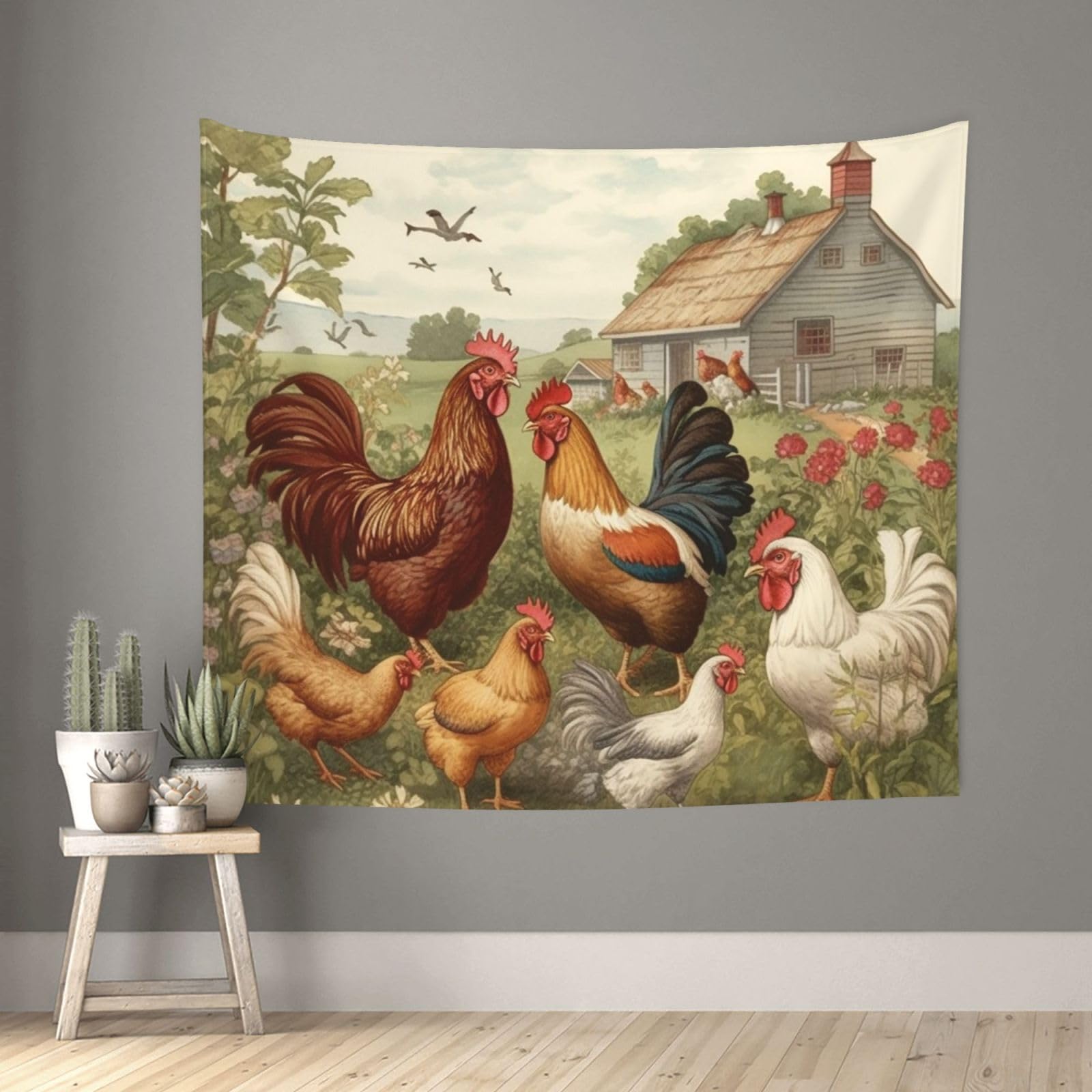 FodPand Chickens and Farm Tapestry for Bedroom Aesthetic, Wall Hanging Tapestries Art Decor Backdrop Wall Tapestry for Dorm Living Room Funny Poster Party Banner Background 51" X 60"