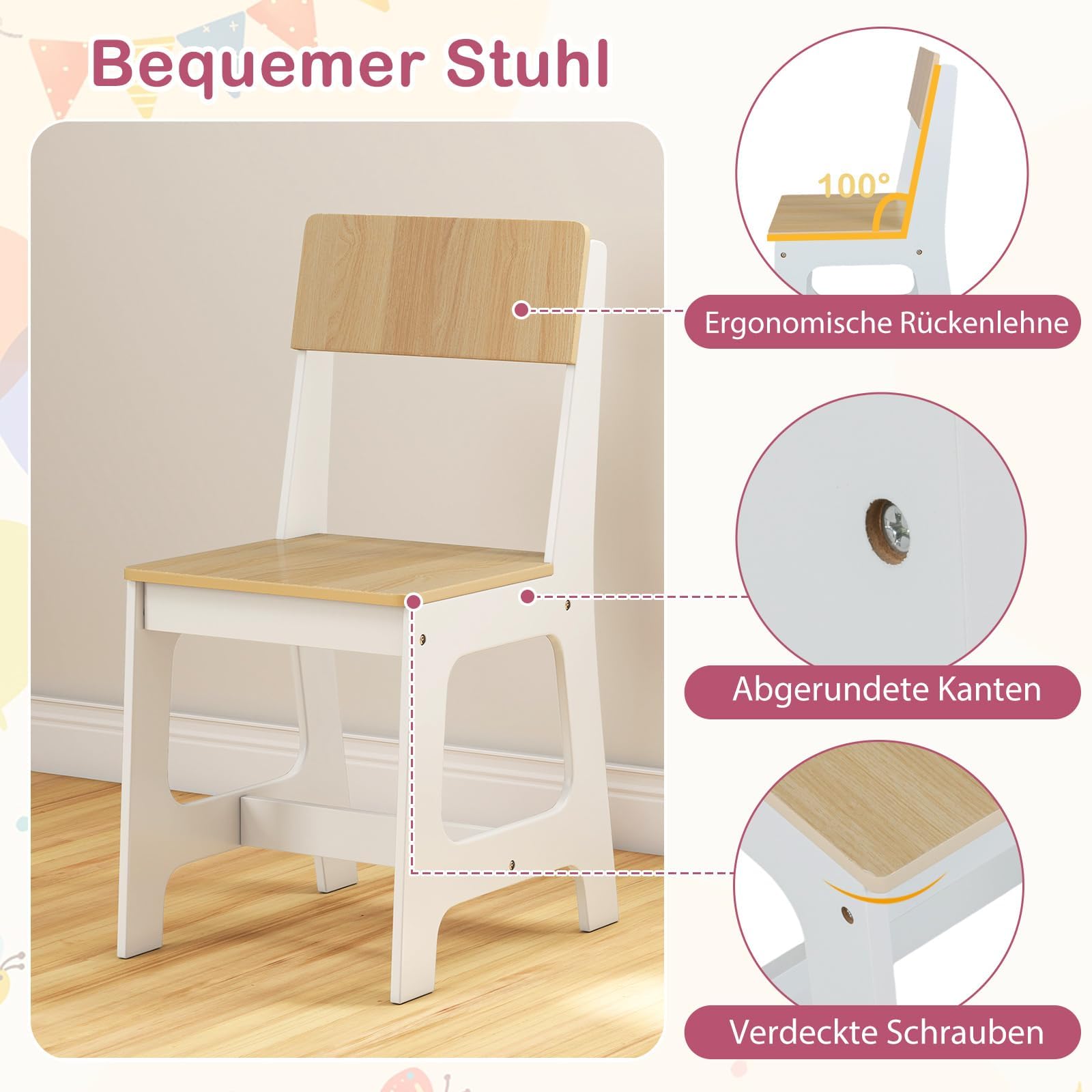 COSTWAY Kinderschreibtsich mit Stuhl, Schreibtisch Kinder aus Holz mit Regalen, Schubladen & Schrank, Jugendschreibtisch für Kinderzimmer, Kindertisch für Jungen, Mädchen ab 3 Jahren (Natur)