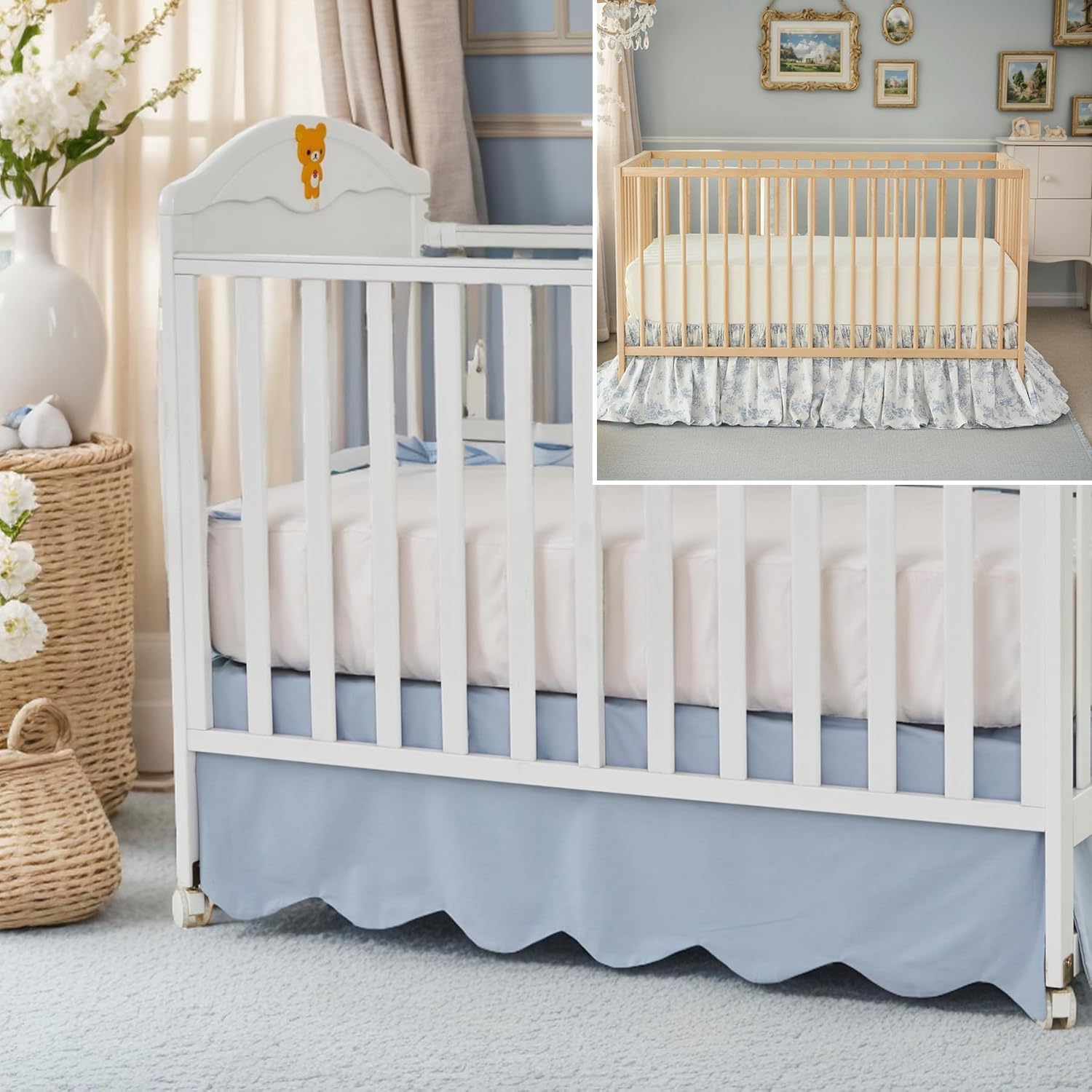 Brandream 2 Packs Crib Bed Skirt Dust Ruffle Farmhouse Chic 100% Cotton Gender Neutral Crib Skirt Toddler Bedskirt
