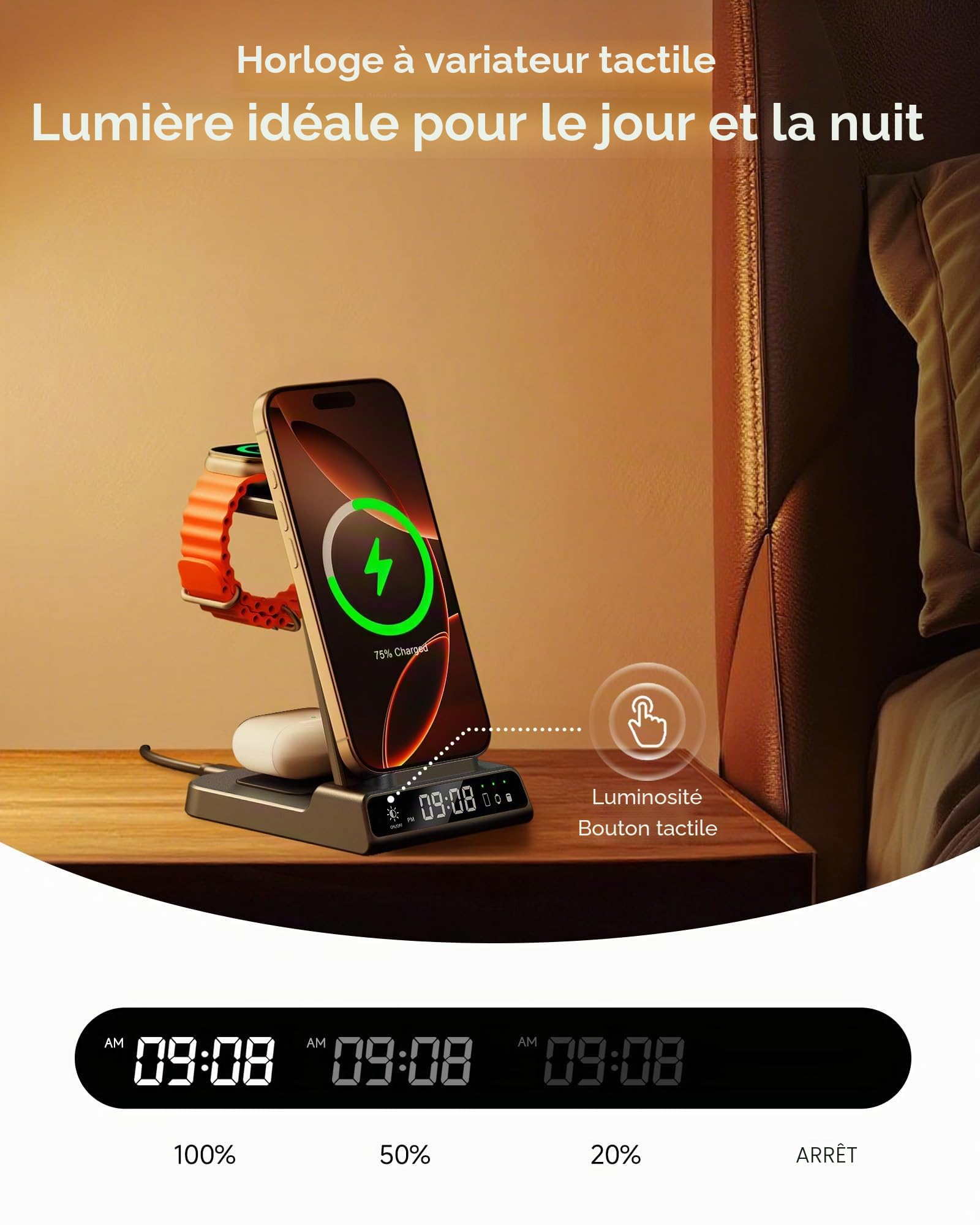 SwanScout Chargeur Induction 3-en-1 pour iPhone/Apple Watch/AirPods | Chargeur sans fil pour iPhone Air/17/16/15/14/13/12, pour Apple Watch Ultra 3/11/10/9/8/7/SE 3 et AirPods, SwanScout C02A