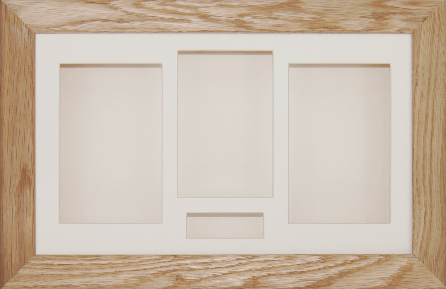 BabyRice 14.5x8.5 Solid Oak Shadow Box 3D Medal Keepsake Casts Flowers Display Frame/Cream 4 Aperture Mount/Cream backing