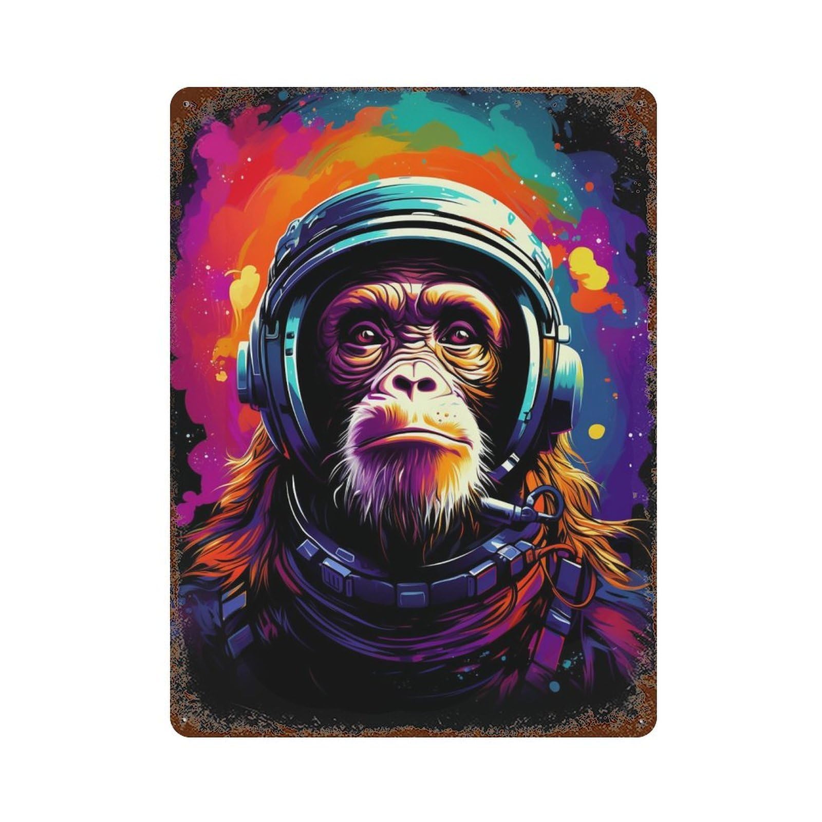 Rust Effect Ape Astronaut Space Suit Rustic Tin Plaque 15.7"x11.8", Classic Wall Plaque for Shed, Workshop And Garage Wall Decor