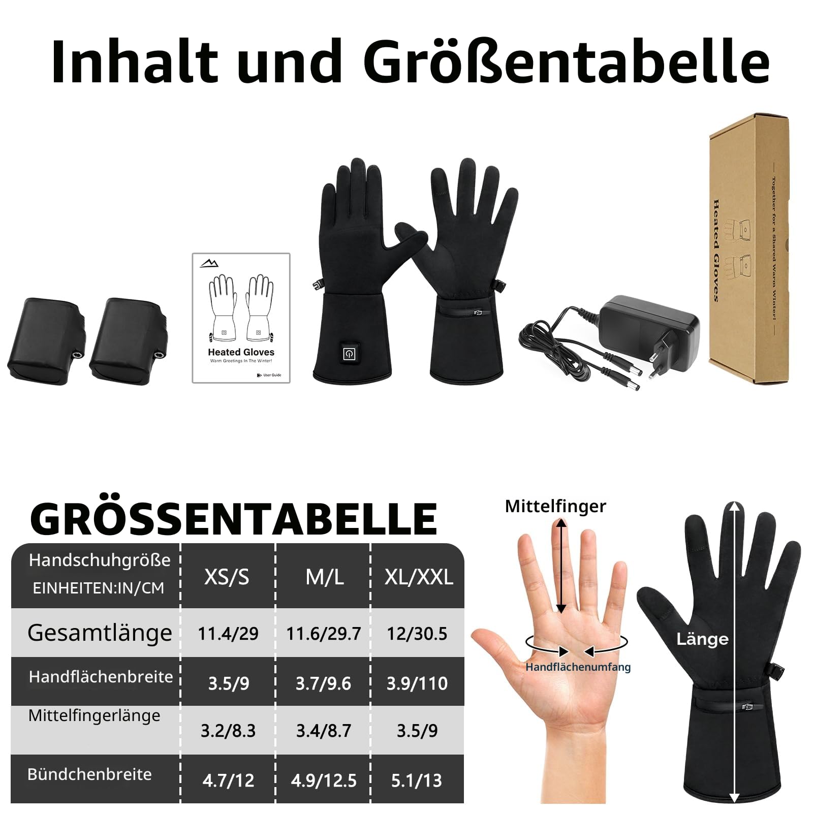 Beheizbare Handschuhe, Beheizte Handschuhe mit Heizung, Touchscreen, Ultradünn für Maximale Geschicklichkeit, Alleine oder als Innenhandschuhe Tragbar mit 7.4V 2200MAH Akku