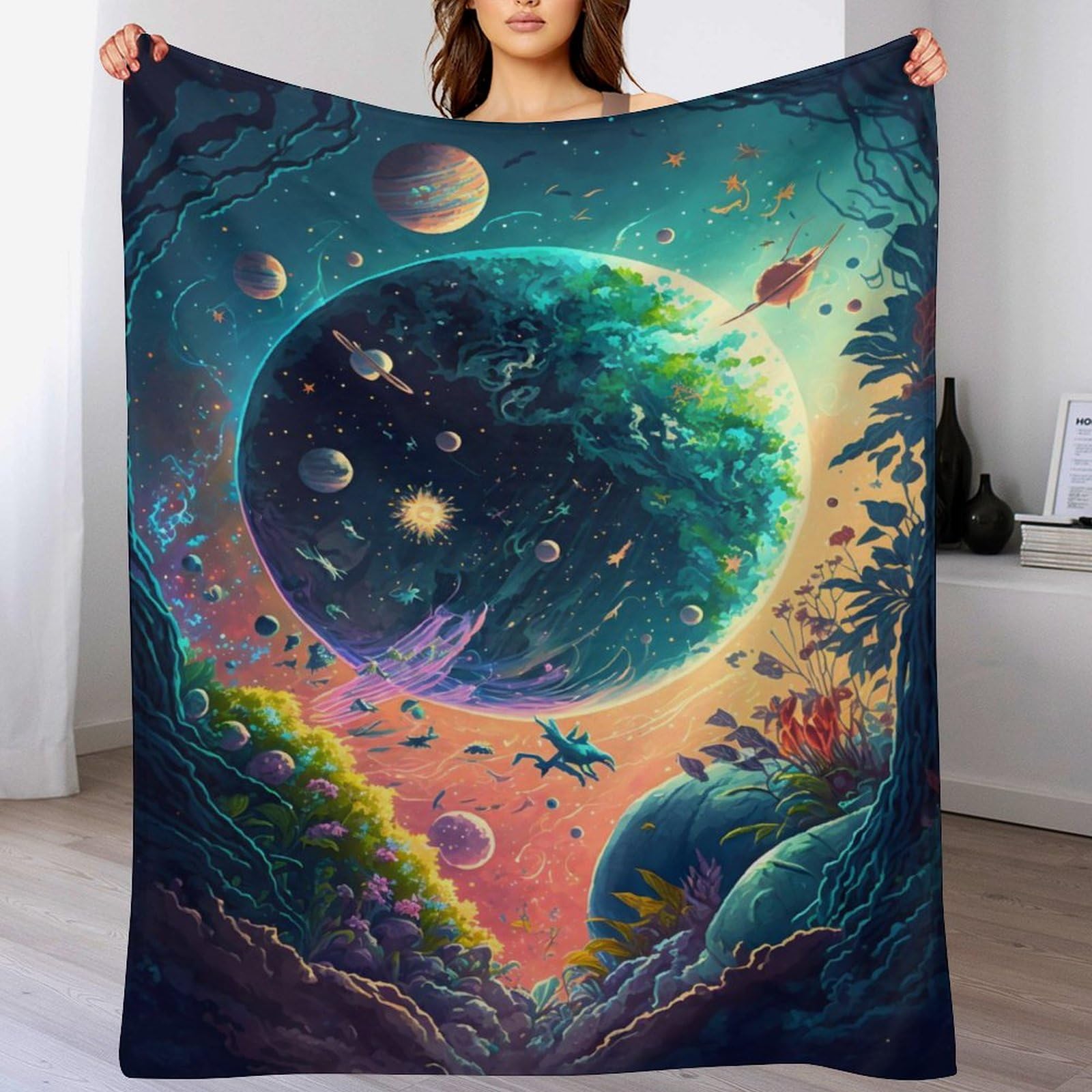 Manta de franela suave para sofá Crazy Space con forro polar cálido y lavable de 140x180 cm