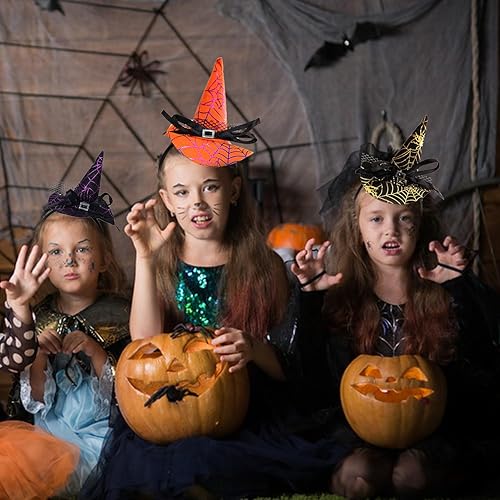 Miniatura 7 de Diadema de Halloween con sombrero de bruja naranja para mujeres y niñas, cosplay, maquillaje, decoración de disfraces, suministros de fiesta,