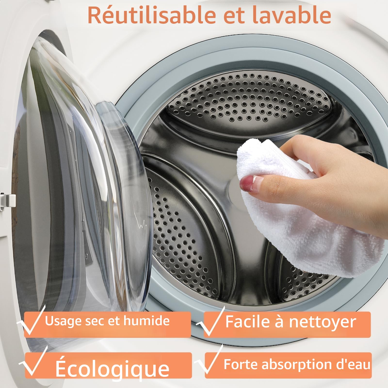 Wenrescry Lot de 10 accessoires pour nettoyeur à vapeur, ensemble de revêtement en microfibre – Chiffons de rechange pour nettoyeur à vapeur portable, chiffons en éponge adaptés aux machines à laver