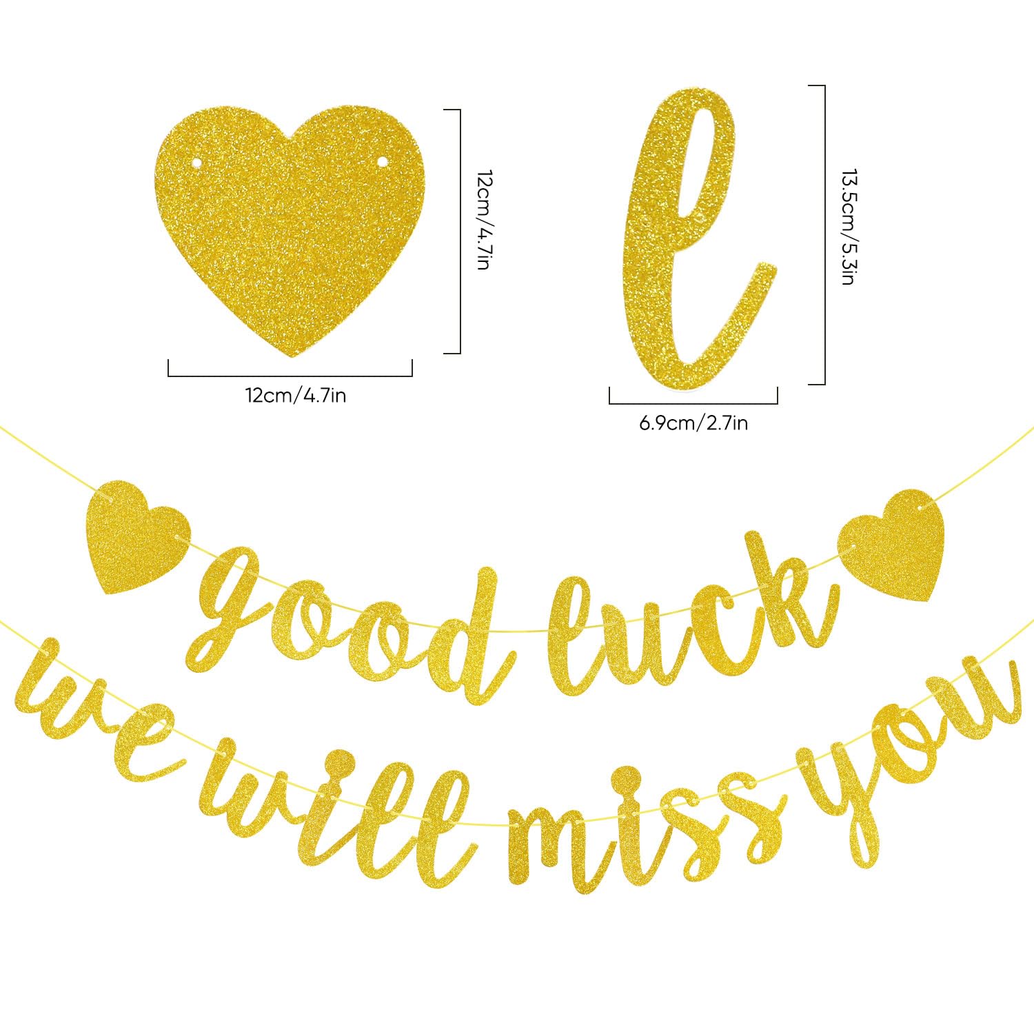 We Will Miss You Banner, Good Luck Banner, Gold Glitter Retirement Decorations Farewell Banners for Sorry Your Leaving Decorations Leaving Party Y6-HYXNHF - Image 2