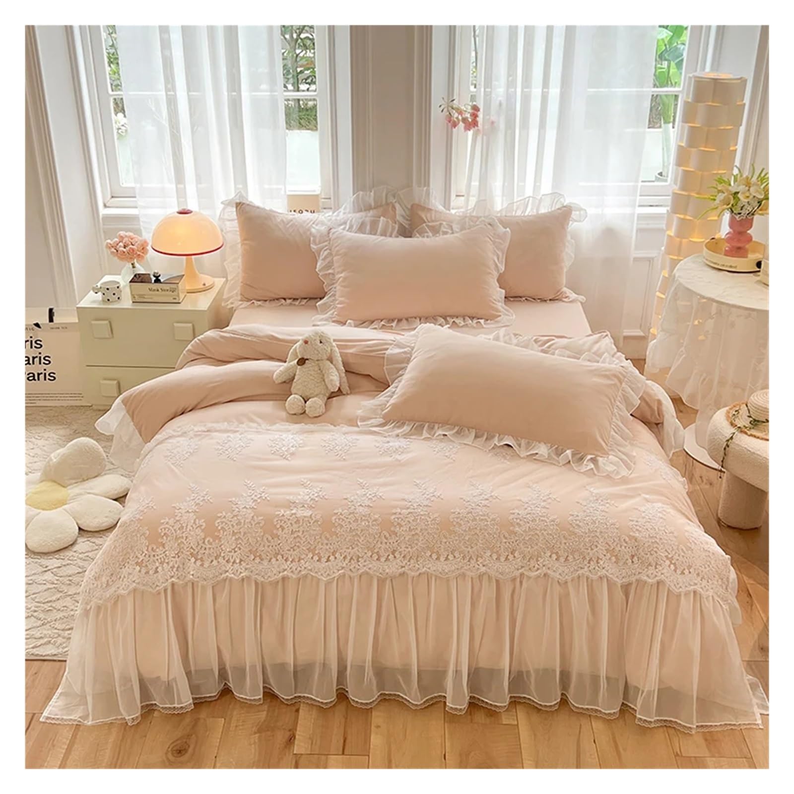 カーテン 1910s French Filet Lace Bed Cover Antique French Linen & Lace Bedspread with BATS La Nuit