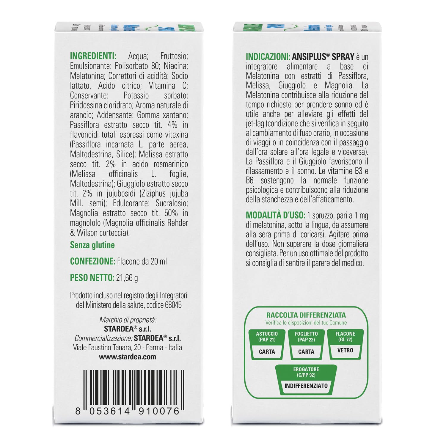 Ansiplus Spray 20 ml, Melatonina Pura Spray, Integratore Alimentare di Melatonina, Aiuta a Dormire, Jet-lag, con Passiflora Giuggiolo Vitamine B3 B6 e Estratto di Magnolia Stardea