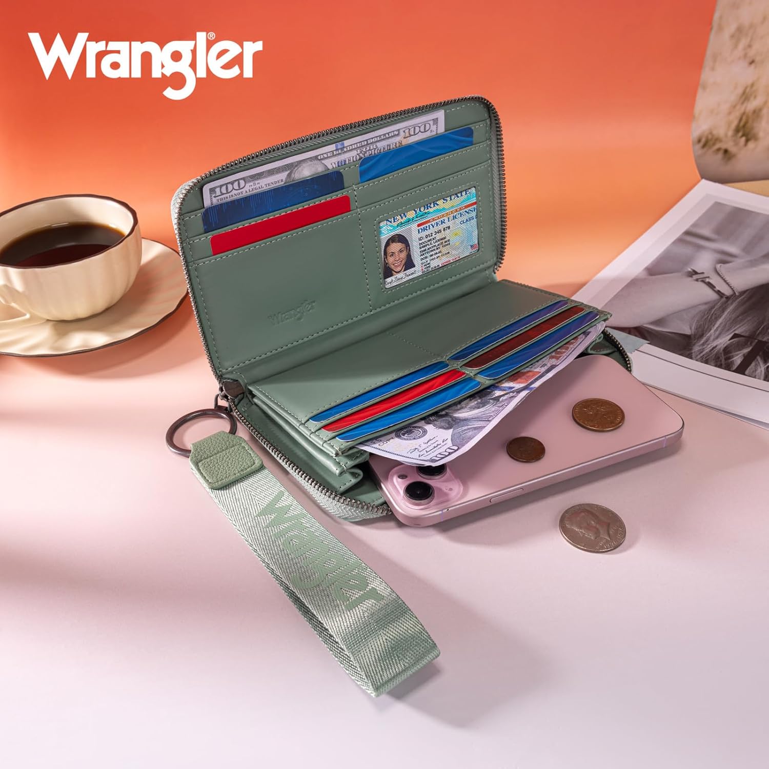 Montana West X Wrangler Wristlet Wallets for Women Gradient Color Bifold Wallet Large Capacity RFID Blocking Clutch Wallets with ID Window - Image 2