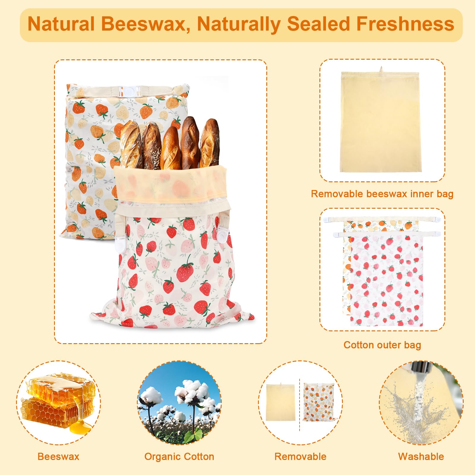 HMAZAE Beeswax Bread Bags for Sourdough, Large Reusable Beeswax Bags for Homemade Breads, 2 Pack Sourdough Bread Baking Supplies Bees Wax Bag for Food Storage Keep Fresh