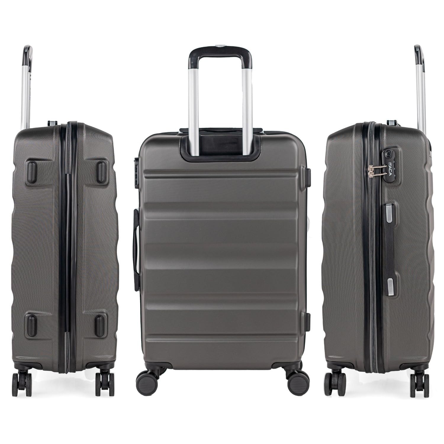 ITACA - Zestaw walizek twarde walizki podrozne walizka kabinowa 55x40x20 walizka srednia walizka XL lekkie ABS na kolkach, Antracyt