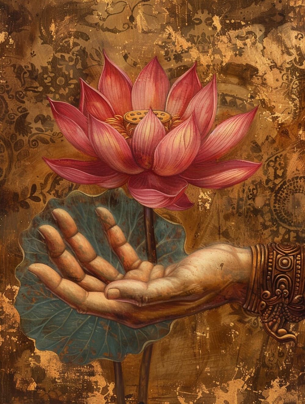 RKFLGEW Diy Stickset Für Erwachsene Buddhas Hand Und Lotus Perlenstickerei Set Religion Buddhismus Basteln Perlenstickerei Set Diy Perlenstickerei Bastelset Für Anfänger 50x70cm
