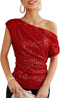 GRACE KARIN Women Elegant Sequin Tops Party Glitter Ruched Wrap Tops Sparkly Blouse