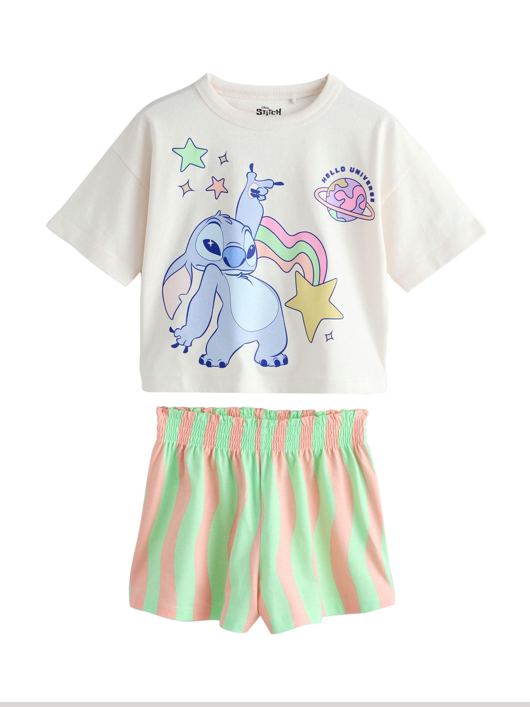 NEXT Ragazza Confezione da 2 Pigiami Corti con Lilo e Stitch | Bambino, Standard, Mid Rise, Pull On, 100% cotone